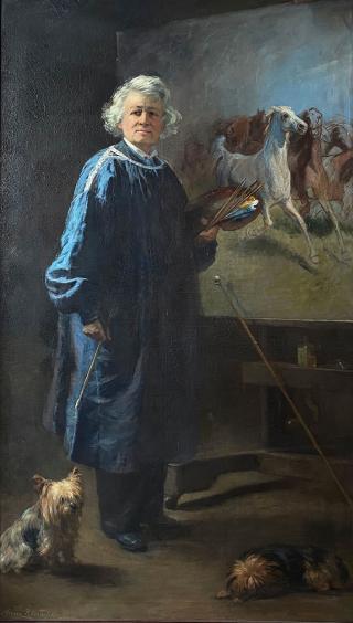 tableau représentant Rosa Bonheur en tenue de peintre